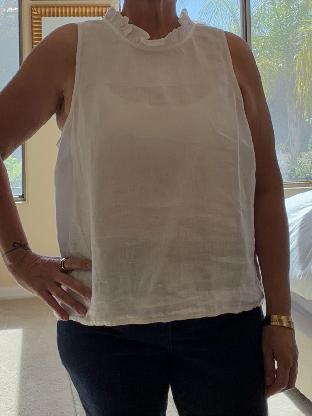 J. Crew White Linen Sleeveless Ruffle-Neck Camisole - Picture 4 of 5